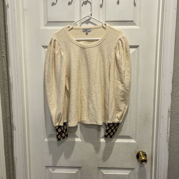 Polagram Long Sleeve Puff Sleeves Sweater Cream Contrast Cuffs Womens Medium - Picture 2 of 7
